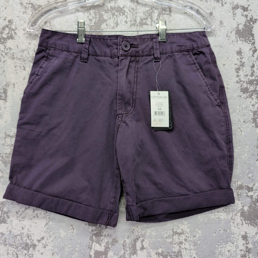 Cotton On Lachlan Shorts Aubergine Purple Chino Cuffed 28 NWT